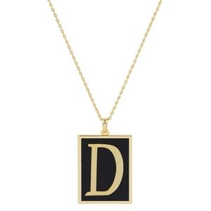 Black and Gold D Monogram Pendant Rectangle Frame Chain Necklace Initial Jewelry